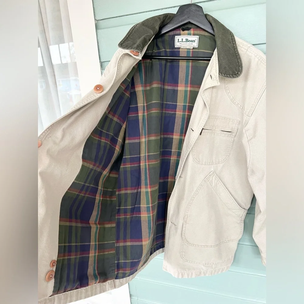 LL Bean vintage field jacket chore coat cotton canvas corduroy collar fall M/L - Picture 10 of 11